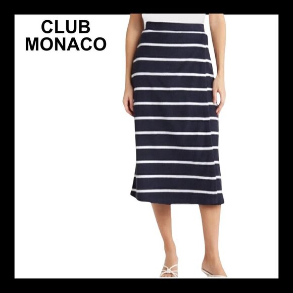 NWT CLUB MONACO Navy Terry Toweling Striped Faux Wrap Skirt - Picture 1 of 14